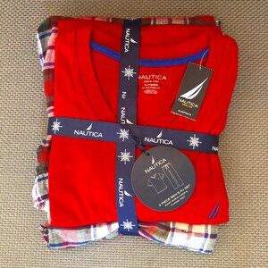 NAUTICA MEN’S PJ SET PAJAMAS NEW RED TOP PLAID BOTTOMS SIZE XL NWT